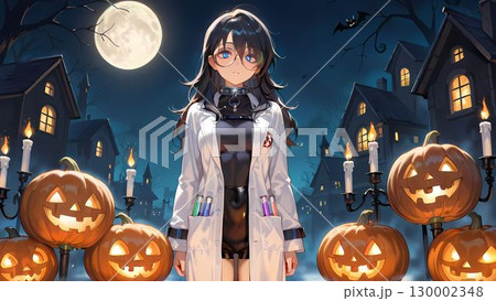 ハロウィンとマッドサイエンティストの衣装を着た女性のイラスト ハロウィンとマッドサイエンティストの衣装を着た女性のイラスト 130002348