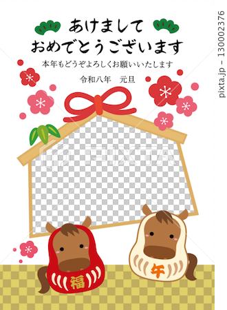 2026年馬年生肖達摩與繪馬相框賀年卡/豎版03 2026年馬年生肖達摩與繪馬相框賀年卡/豎版03 130002376