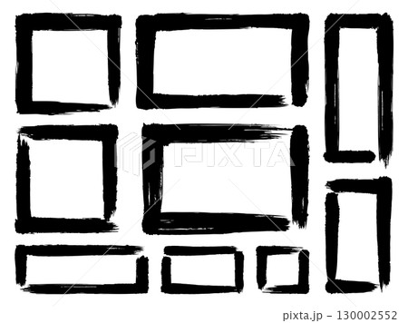 手描き筆タッチの四角ラインフレームセット/黒 手描き筆タッチの四角ラインフレームセット/黒 130002552