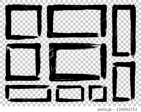 手描き筆タッチの四角ラインフレームセット/黒 手描き筆タッチの四角ラインフレームセット/黒 130002552