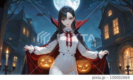 ハロウィンにドラキュラの衣装を着た女性のイラストのドット絵 ハロウィンにドラキュラの衣装を着た女性のイラストのドット絵 130002669
