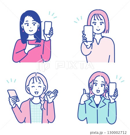 若い女性とスマートフォンのイラスト素材 130002712