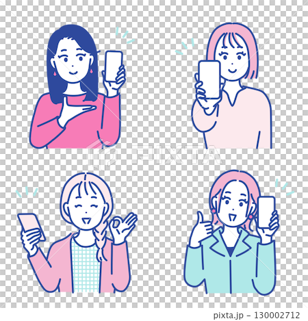 若い女性とスマートフォンのイラスト素材 130002712