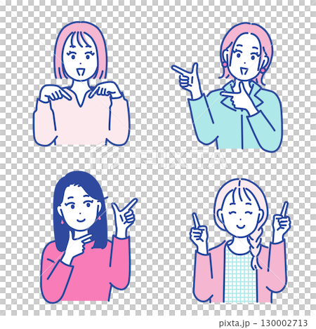 指向各個方向的年輕女子的插圖素材 130002713