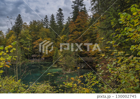 Blausee Switzerland, nature landscape at blue lake in autumn season Blausee Switzerland, nature landscape at blue lake in autumn season 130002745