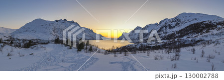 Tromso Norway, panorama sunset winter nature landscape at Ersfjord Tromso Norway, panorama sunset winter nature landscape at Ersfjord 130002788