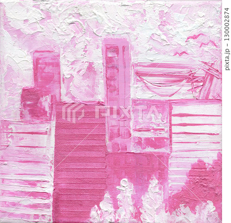 picturesque abstract painting view of a modern city painted with pink acrylic paint  130002874