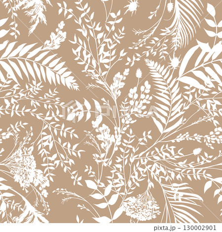 Seamless watercolor pattern with boho style fern branches and leaves drawn 130002901