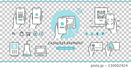 用於智慧型手機電子貨幣支付和觸控支付(無現金支付)的向量圖示集 用於智慧型手機電子貨幣支付和觸控支付(無現金支付)的向量圖示集 130002924