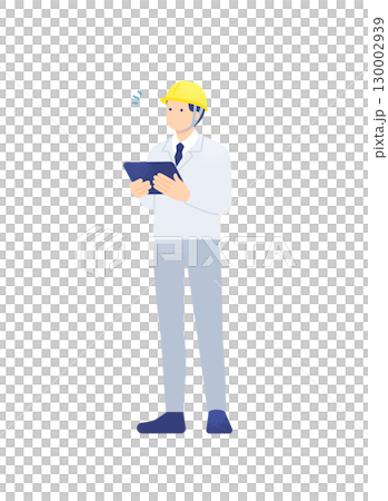 Illustration of a working male worker aiming to improve productivity through automation and efficiency using tablets Illustration of a working male worker aiming to improve productivity through automation and efficiency using tablets 130002939