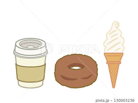 カフェメニュー イラスト ドーナツとソフトクリームと珈琲 130003236