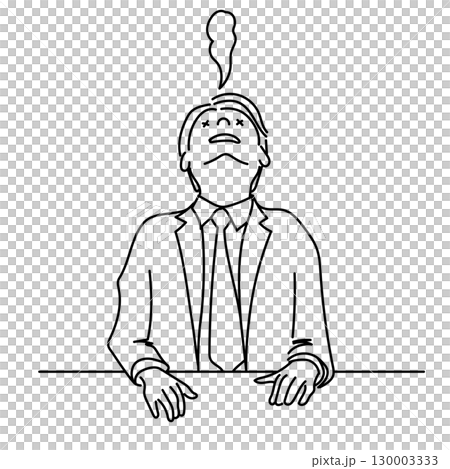 イラスト素材: 力尽きて上を向くビジネスマンの線画ベクター 130003333