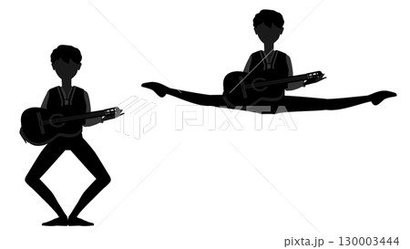 ダンサーのシルエットのイラストセット_バレエ「ドン・キホーテ」バジル役を踊るダンサーのイメージ 130003444