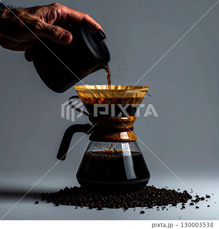 coffee dripper, pour-over, hand drip, coffee filter, brewing tool, coffee grounds, drip kettle, barista tool, manual brew, coffee gear, slow coffee, coffee scale, filter holder, brewing stand, glass d 130003538