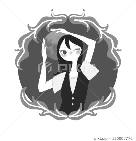 九星気学 九紫火星イメージ女性 モノクロ 九星気学 九紫火星イメージ女性 モノクロ 130003776