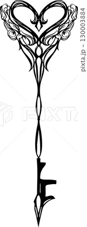 ハートのアンティーク・ビンテージな鍵・キーのイラスト 130003884