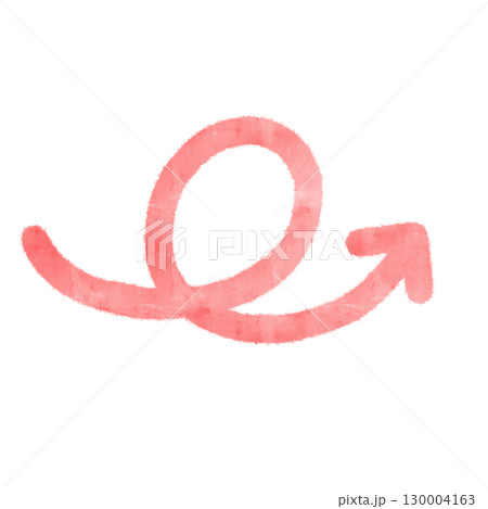 シンプルな水彩風の赤色のくるん矢印のイラスト 130004163