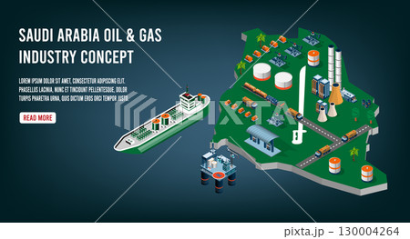 Saudi Arabia Oil and Gas Industry Infrastructure Isometric Illustration Saudi Arabia Oil and Gas Industry Infrastructure Isometric Illustration 130004264