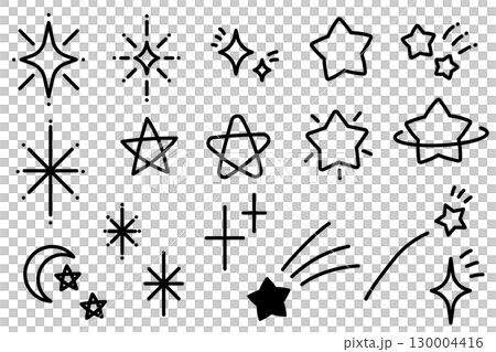 Simple hand-drawn illustration set of stars and moon Simple hand-drawn illustration set of stars and moon 130004416
