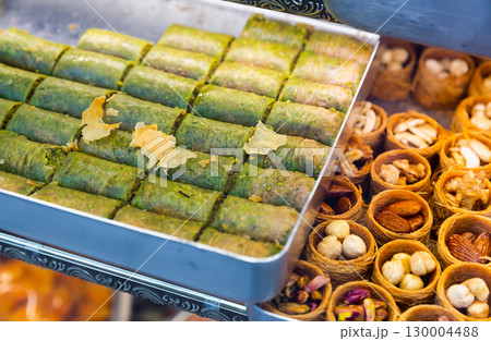 Popular Turkish Baklava dessert. Popular Turkish Baklava dessert. 130004488