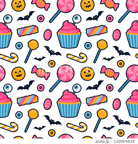 Happy Halloween Night Festival Seamless Pattern Design with Spooky Elements in a Cartoon Illustration Template 130004838