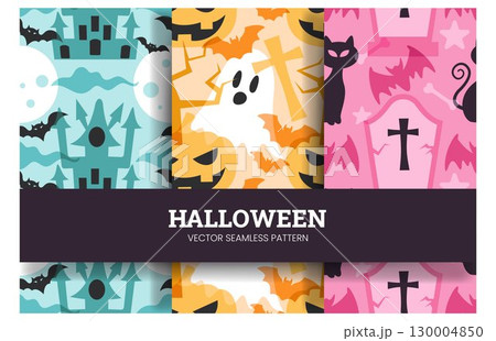 Happy Halloween Night Festival Seamless Pattern Design with Spooky Elements in a Cartoon Illustration Template Happy Halloween Night Festival Seamless Pattern Design with Spooky Elements in a Cartoon Illustration Template 130004850