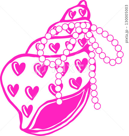 Coquette Pink Curl Seashell with Pearl Ribbon Bow Outline Hand Drawn Coquette Pink Curl Seashell with Pearl Ribbon Bow Outline Hand Drawn 130005003