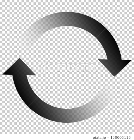 回転矢印 2つ　ループ リロード サークル 黒 グラデーション 単体 130005116