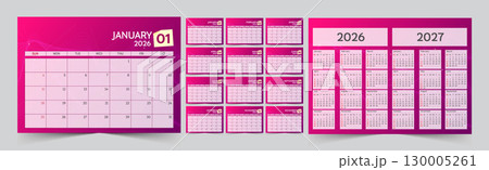 Monthly calendar template for 2026 year. The Week start on Sunday. Desk calendar 2026 design, simple and clean design, Wall calendar for print, digital calendar, Corporate design planner template Monthly calendar template for 2026 year. The Week start on Sunday. Desk calendar 2026 design, simple and clean design, Wall calendar for print, digital calendar, Corporate design planner template 130005261