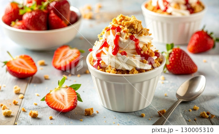 Ice Cream Topped with Whipped Cream in Ceramic Bowl 130005310