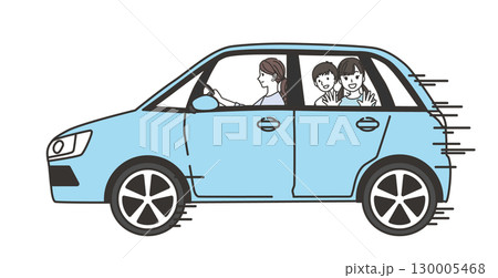 母親が運転し子供たちが楽しそうに車窓から外を見るドライブ 130005468