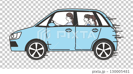 A family drive with the mother driving and two children in the back seat 130005481