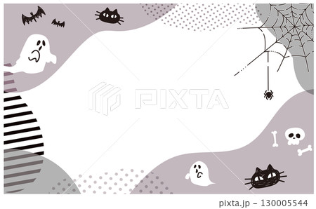 ハロウィンのモノクロ背景イラストフレーム 130005544