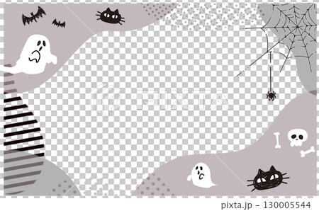 ハロウィンのモノクロ背景イラストフレーム 130005544