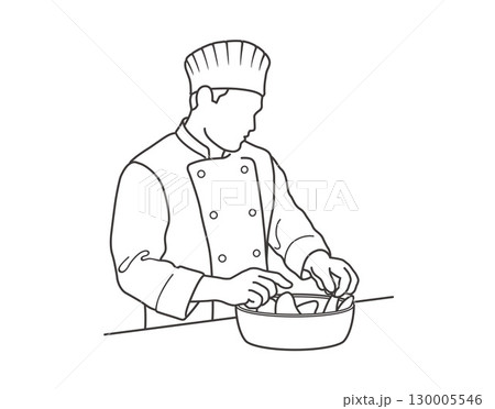 食材を用意するシェフのベクター線画イラスト 130005546