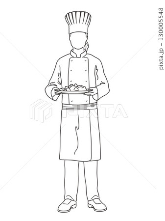 料理を持ったシェフのベクター線画イラスト 130005548