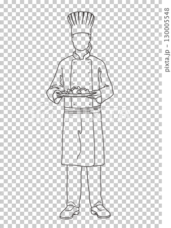 料理を持ったシェフのベクター線画イラスト 130005548