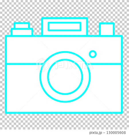 用青色線條繪製的白色相機的透明 PNG 插圖 130005608