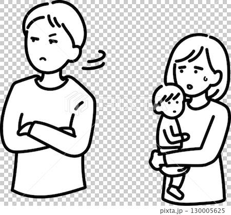 育児に非協力なモラハラ夫のイラスト　線画のみ 130005625
