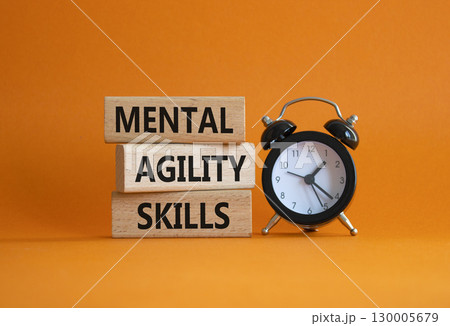 Mental Agility Skills symbol. Concept words Mental Agility Skills on wooden blocks. Beautiful orange background with alarm clock. Business and Mental Agility Skills concept. Copy space. Mental Agility Skills symbol. Concept words Mental Agility Skills on wooden blocks. Beautiful orange background with alarm clock. Business and Mental Agility Skills concept. Copy space. 130005679