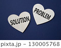 Solution vs Problem symbol. Concept word Solution vs Problem on wooden hearts. Beautiful deep blue background. Business and Solution vs Problem concept. Copy space 130005768