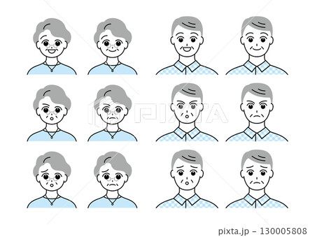 いろいろな表情のシニア男女イラストセット いろいろな表情のシニア男女イラストセット 130005808