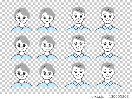 いろいろな表情のシニア男女イラストセット いろいろな表情のシニア男女イラストセット 130005808