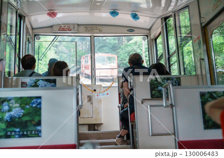 Cable car for Mt Tsukuba peak or Tsukubasan peak in Ibaraki. Tsukuba city, Ibaraki, Japan, 6 July 2025 130006483