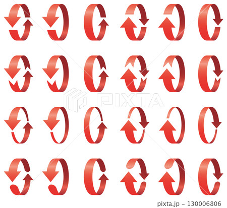 様々な形の立体的で3Dの回転型矢印のベクターイラストのアイコンセット 130006806