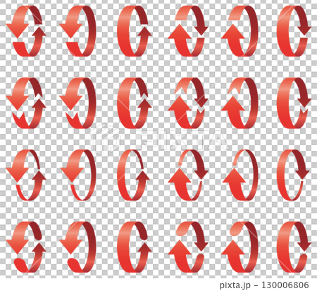A vector illustration icon set of three-dimensional, 3D rotating arrows of various shapes 130006806