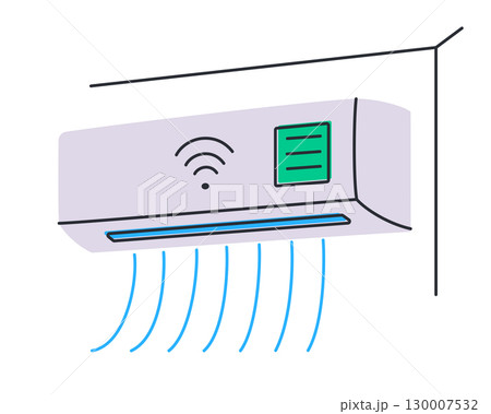 Flat cartoon vector illustration of air conditioner with wifi control, smart home system. Modern cooling device for temperature comfort, home automation, energy saving, technology and lifestyle 130007532