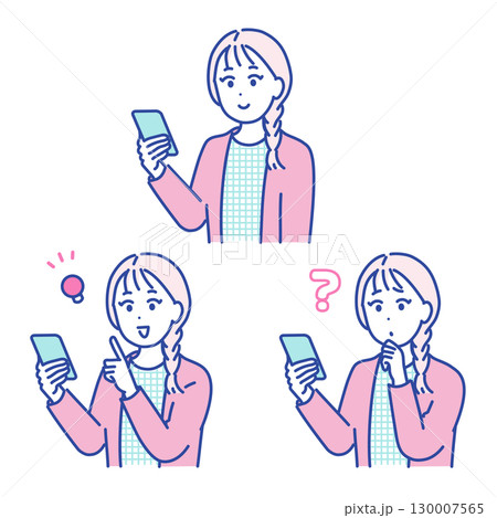 若い女性がスマートフォンを使っているイラスト素材 130007565