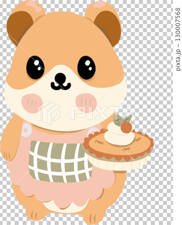 Cartoon of a hamster holding a tray of pie cakes Cartoon of a hamster holding a tray of pie cakes 130007568