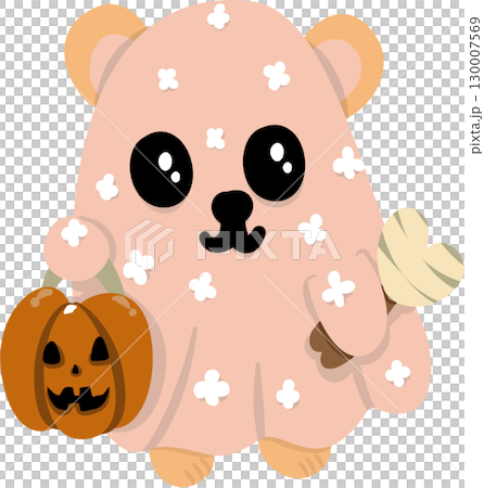 Cartoon of a little ghost hamster under a pink cloth 130007569